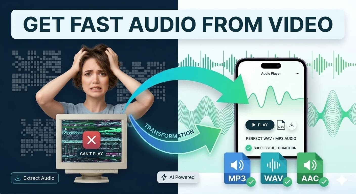 Video to audio converter — extract MP3 or WAV from MP4, WebM, and MOV in the browser