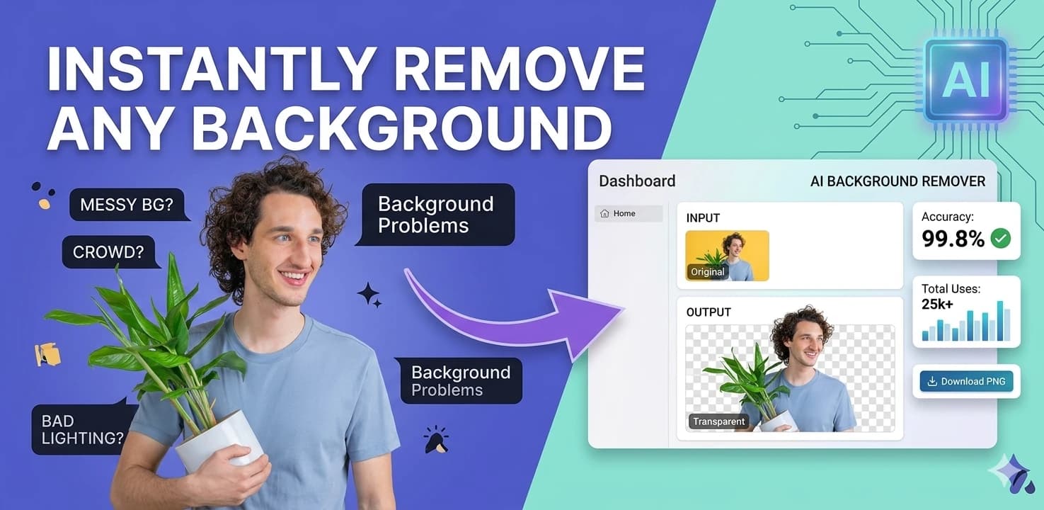 Background remover tool preview , original photo on the left, transparent PNG on the right